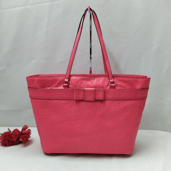 Kate Spade New York Pink Leather Ostrich Embossed Zipper Large Tote Bag - Picture 1 of 16